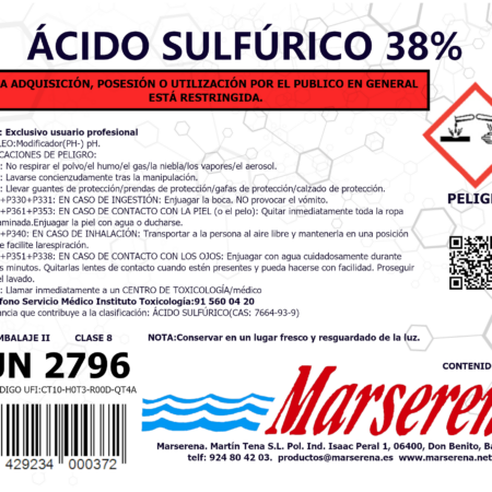 ÁCIDO SULFÚRICO 38% PH- USO EXCLUSIVO PROFESIONAL