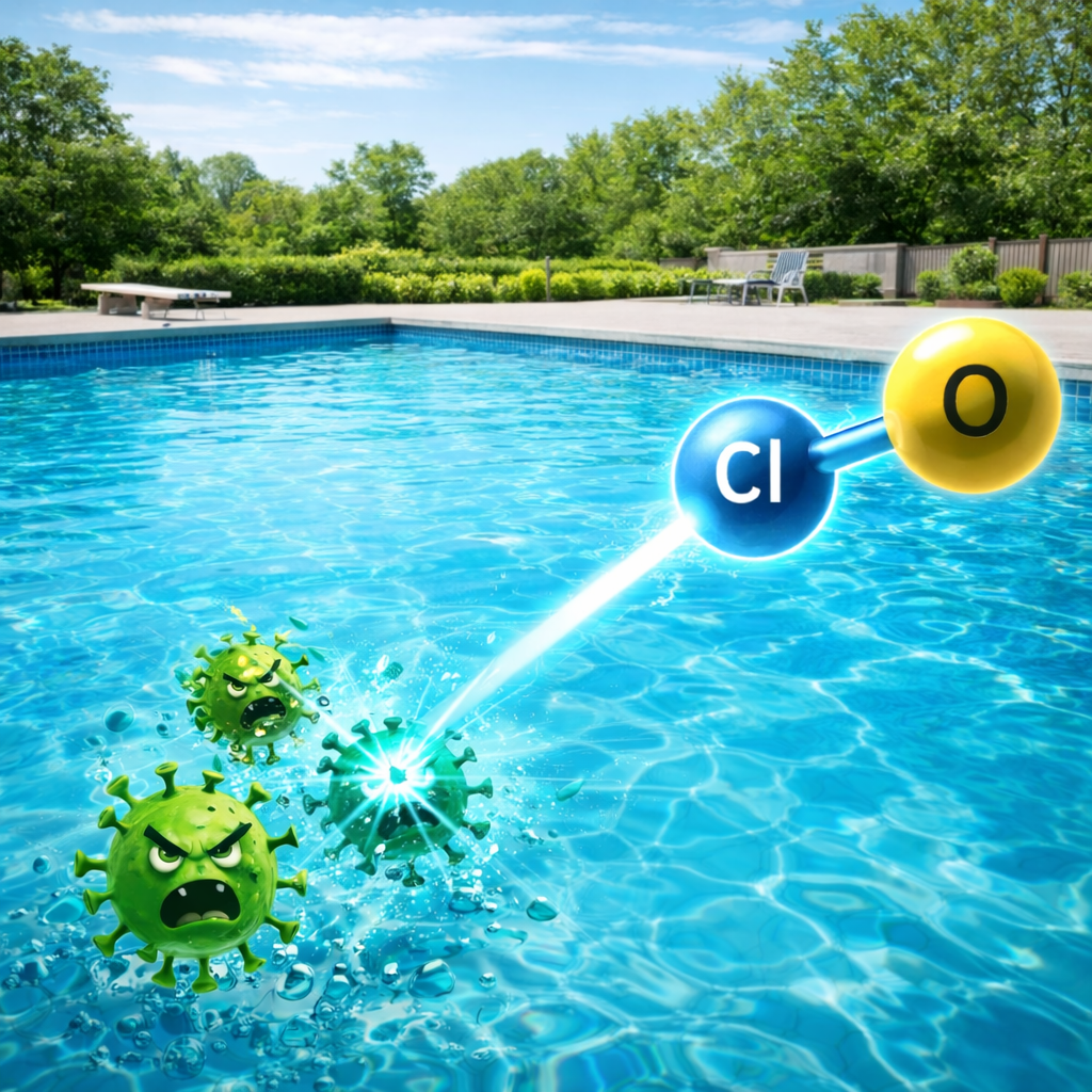 hipoclorito piscina eliminando microorganismos