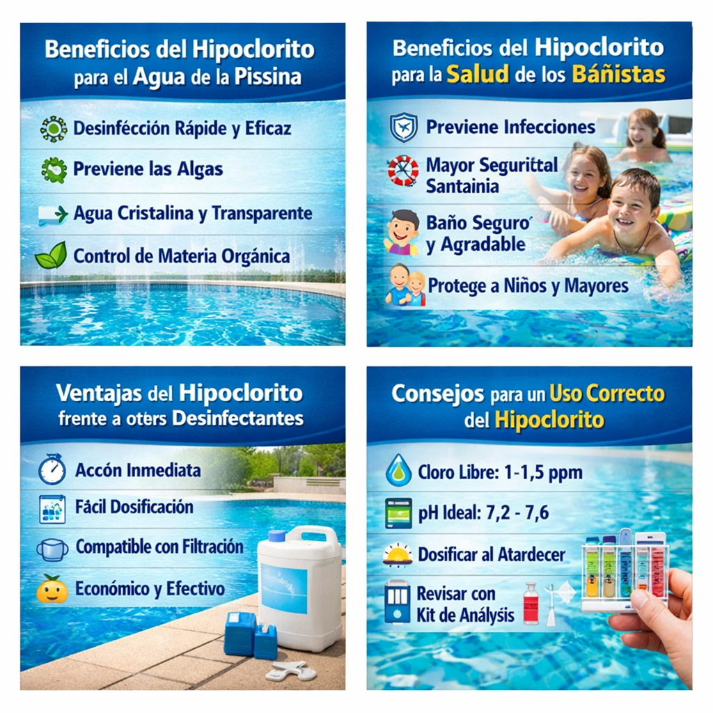 beneficios del hipoclorito piscina para el agua y la salud