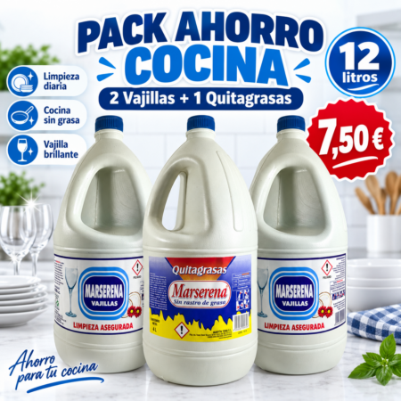 Pack limpieza cocina Marserena con Vajillas y Quitagrasas